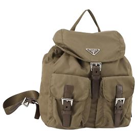 Prada Double Front Pocket Backpack Tessuto Small Beige