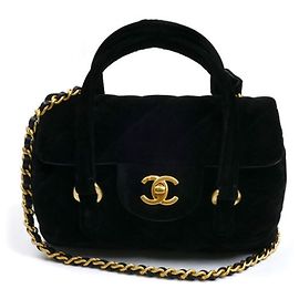 Borsa a spalla bowling mini in velluto Chanel Nero
