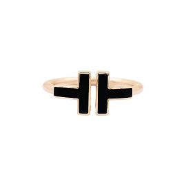 Bague Tiffany & Co, "Wire" collection "Tiffany T" or rose et onyx.  Autre