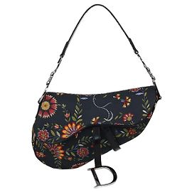 Bolsa Saddle preta estampada Christian Dior Preto