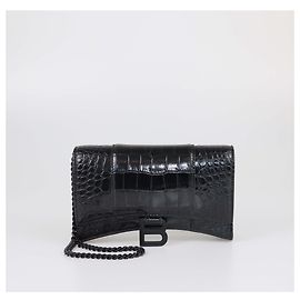 Balenciaga Black Croc Embossed Hourglass Wallet On Chain Black