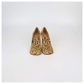 Bottines à boucle en cuir embossé python marron Bottega Veneta Marron