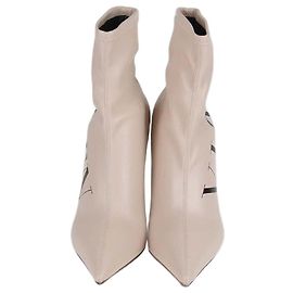 Valentino Beige Leather VLTN Pointed Toe Booties Beige