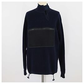 Fendi Navy Blue Wool Velcro Tab Closure Stand Collar Long Sleeve Jacket Navy blue