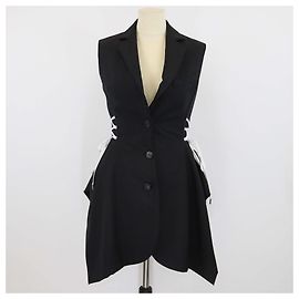 Christian Dior Black Mohair Lace Side Detailed Button Closure Vest Jacket Black
