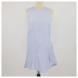 Vestido sin mangas de cuello redondo azul claro/blanco Christian Dior Blanco Azul claro