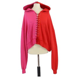 Unravel Project Red/Pink Lace Front Hooded Jacket Pink Red