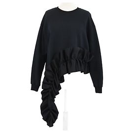 Christopher Kane Black Ruffled Asymmetric Hem Cotton Sweatshirt Black