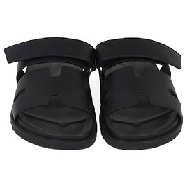 Hermès Hermes Black Leather Chypre Sandals Black