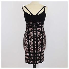 Vestido Mini Estampado Stretch Negro/Rosa Herve Leger Negro Rosa