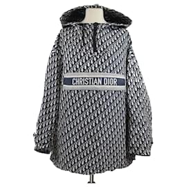 Christian Dior-Christian Dior Blue Oblique Polyester Oversized Hooded Jacket-Blue