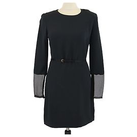 Tom Ford Black Silk Belted Long Sleeve Short Dress Black
