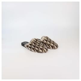 Christian Dior-Christian Dior Brown/White Oblique Mink Fur Mules-Brown,White