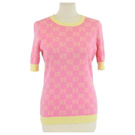Tops de jacquard GG de punto rosa/amarillo Gucci Rosa Amarillo
