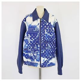 Louis Vuitton Blaue Monogramm Mischgewebe und Lederjacke Blau