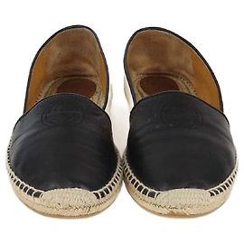 Gucci Black/Off White Canvas & Leather Interlocking G Espadrille Flats Black Eggshell