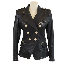 Balmain Black Embossed Crocodile Effect Lamb Leather Jacket Black