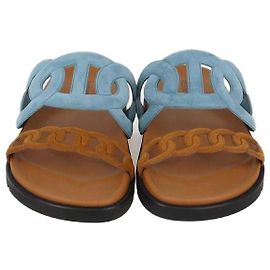Hermès Hermes Bleu Cristaux/Naturel Suede Extra Sandals Other