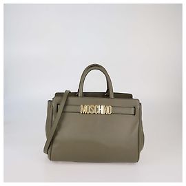 Bolsa tote de couro verde exército com placa de logo Moschino Outro