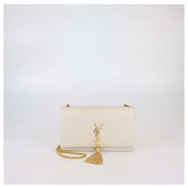 Saint Laurent Off White Leather Medium Kate Tassel Shoulder Bag Eggshell