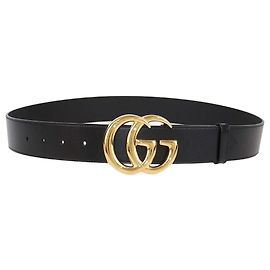 Gucci Black Leather GG Marmont Wide Belt Black