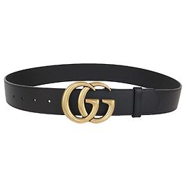 Cinturón ancho de cuero negro GG Marmont de Gucci Negro