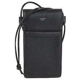 Céline Celine Black Leather Phone Holder w/Strap Black