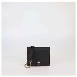 D Bee Geldbörse aus schwarzem Leder von Christian Dior mit Kette Schwarz