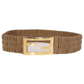 Fendi Brown Ruched Stretch Fabric Baguette Buckle Belt Brown