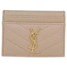 Tarjetero Cassandre de cuero matelassé beige de Saint Laurent Beige
