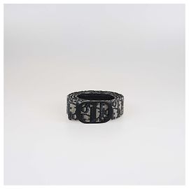 Christian Dior Dior Homme Navy Blue Oblique Jacquard Canvas Reversible CD Belt Navy blue