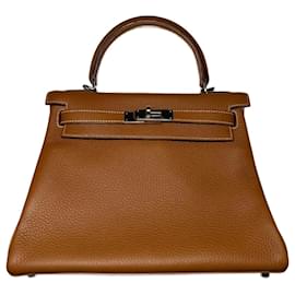 Hermès Kelly 28 Togo Ouro Paládio Camelo