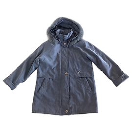 Autre Marque Blau-graue Kapuzenparka oder gesteppter Mantel aus Mikrofaser Größe 38-40 Blau