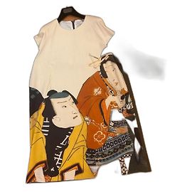 Vestido Dries Van Noten Estampado Japonés Lana y Algodón Multicolor