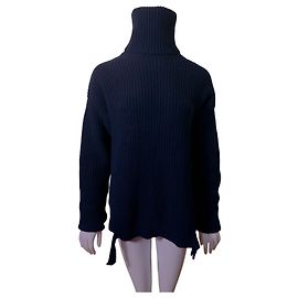 Iris & Ink Pull en laine bleu marine col montant Bleu Marine