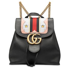 Zaino in pelle nera GG Marmont con web a forma di cuore Gucci Nero