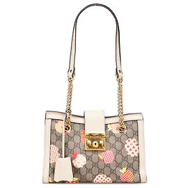 Gucci Brown Small GG Supreme Apple Heart Padlock Tote Brown Beige