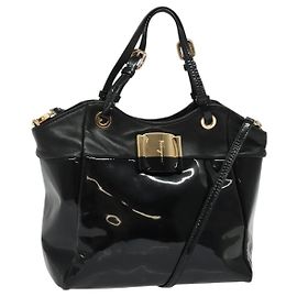 Sac à main Vala en cuir verni Salvatore Ferragamo Noir