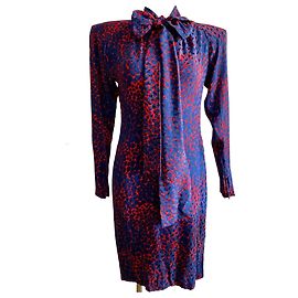 Vestido de seda Yves Saint Laurent azul elétrico e vermelho Azul marinho