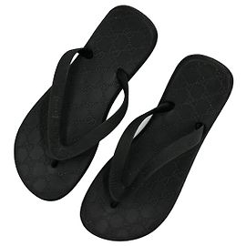 Gucci Black Rubber Flip Flops GG Monogram Black