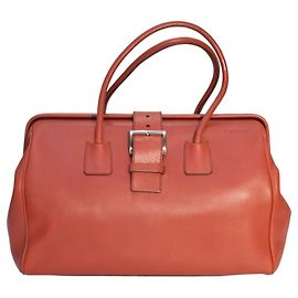 Prada Vintage Red Leather Doctor Bag Satchel frame top, double handle Handbag Red