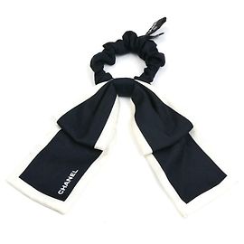 Accessorio per capelli Scrunchie in seta Chanel Nero Bianco