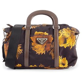 Prada Schultertasche mit Blumenmuster Gelb Dunkelbraun