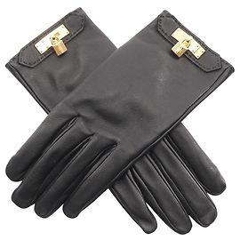 Luvas Kelly Hermès - Luvas curtas de couro preto para mulher Preto