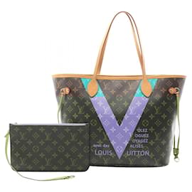 Louis Vuitton-Louis Vuitton Neverfull MM Monogram V Tote Bag-Brown,Blue,Monogram