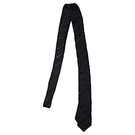 Saint Laurent-Saint Laurent, black diagonal shiny striped tie-Black