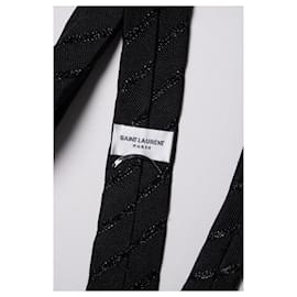 Saint Laurent-Saint Laurent, black diagonal shiny striped tie-Black