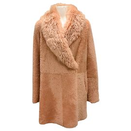Yves Salomon Meteo Peach Lamb Shearling Coat Pink