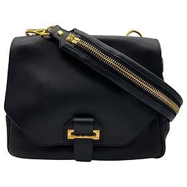 Bolsa de ombro em couro Tom Ford preta com detalhes em ouro e zíper Preto
