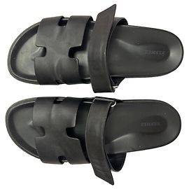Hermès Chypre Black Leather Men's Sandals Black